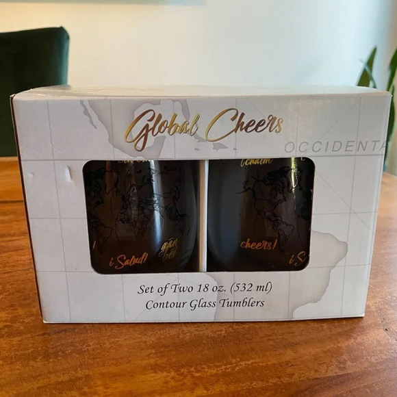 World Map "Global Cheers" Glass Tumblers 18oz (532ml) Set - Picture 9 of 12